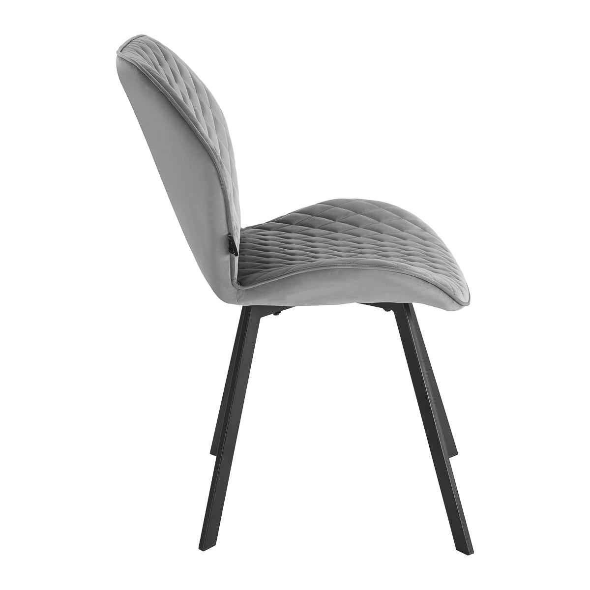 4RICO Vetro grey velour chair with stitched backrest and black metal legs