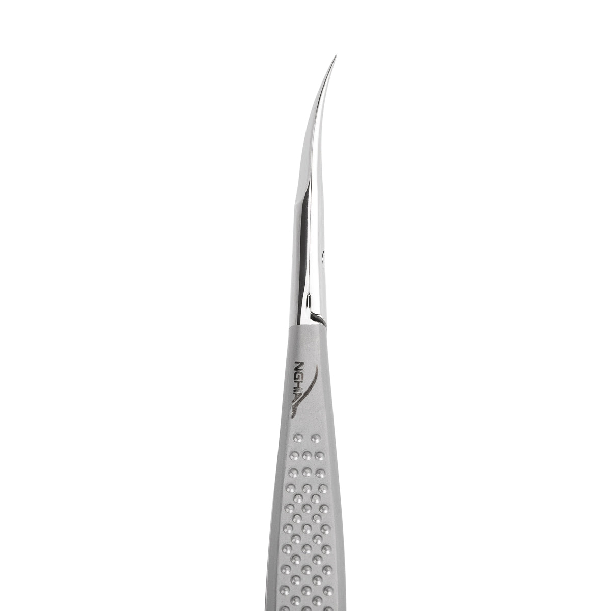 Nghia export KDN.720 spring-loaded cuticle scissors with sharp blades and ergonomic handle for precise cuticle grooming.