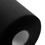 Disposable laminated paper sheet in black, 50 x 40 meters, by BVShop, shown rolled out with laminated surface visible.