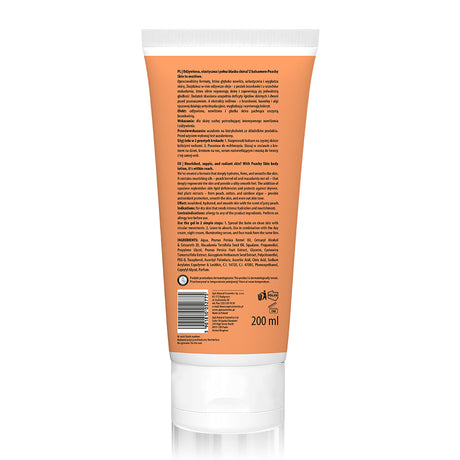 Apis Peachy Skin moisturizing body lotion in 200 ml bottle, featuring peach scent and smooth texture.