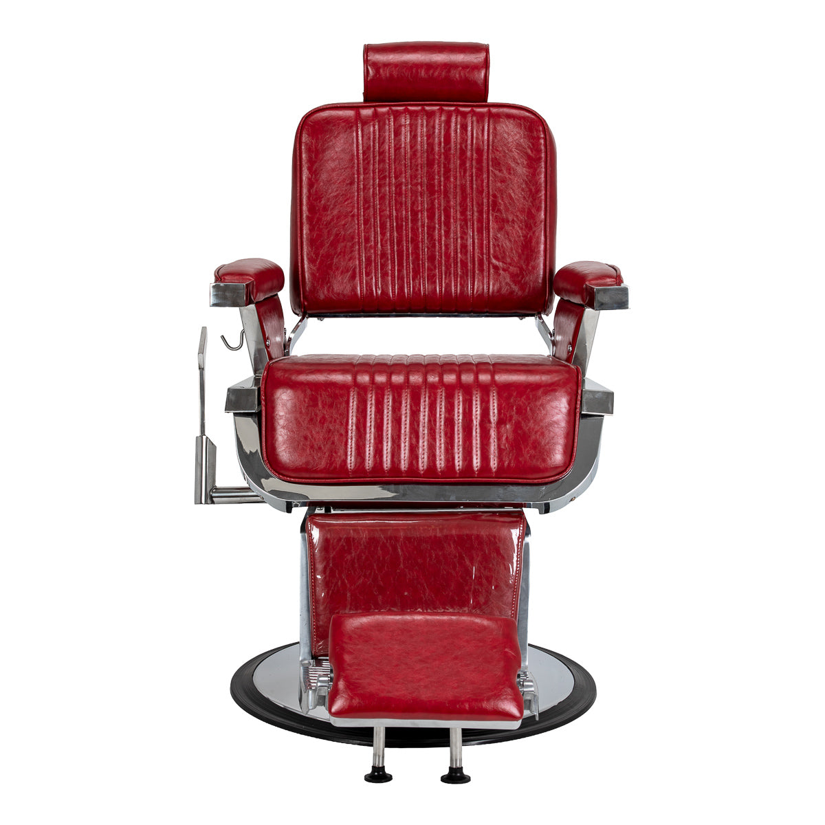 Red Gabbiano Royal X barber chair with chrome base