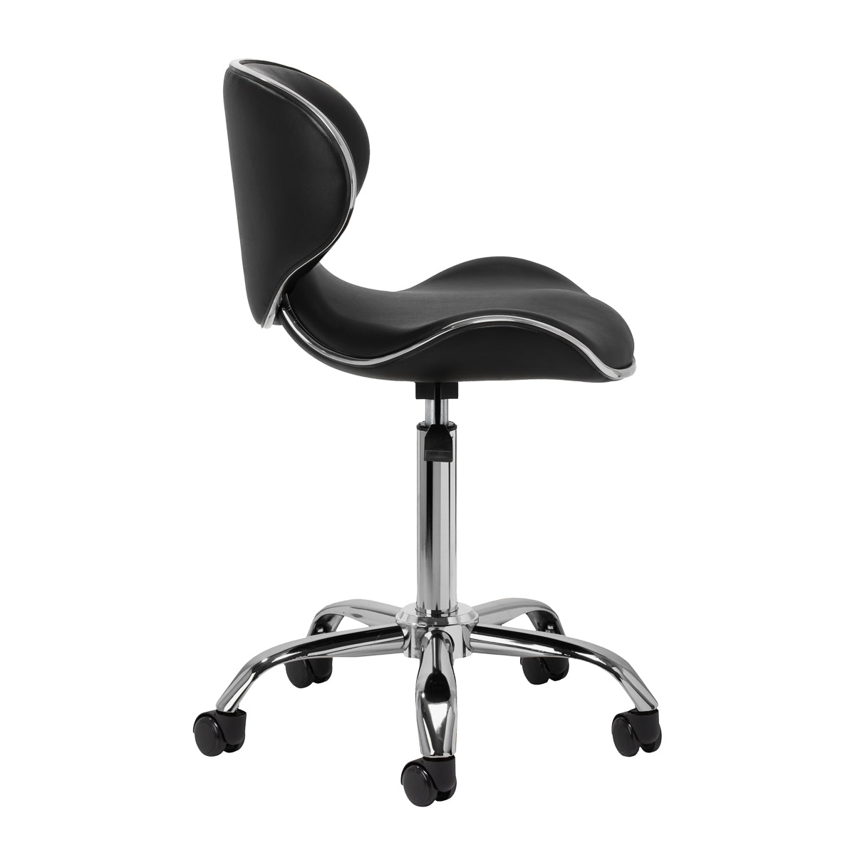 Gabbiano black cosmetic stool Q-4599 V2 for beauty salons, with cushioned seat and adjustable height.