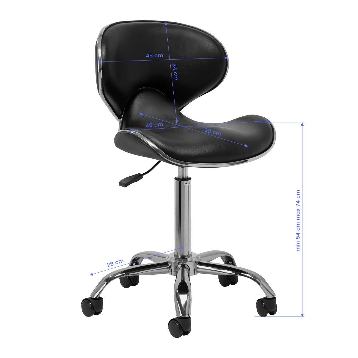 Gabbiano black cosmetic stool Q-4599 V2 for beauty salon furniture, featuring a padded seat and adjustable height.
