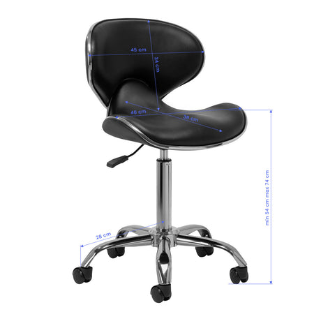 Gabbiano black cosmetic stool Q-4599 V2 for beauty salon furniture, featuring a padded seat and adjustable height.