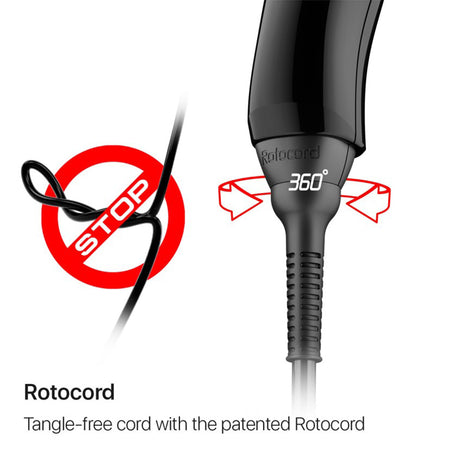 Valera 8600 Ionic 2400W Rotocord hair dryer with ergonomic design and adjustable settings, shown in a sleek black color.