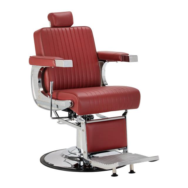 Gabbiano Visionerio+ υδραυλική καρέκλα barber – Κόκκινη, χρωμιωμένος σκελετός; λοξή όψη