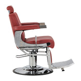Gabbiano Visionerio+ υδραυλική καρέκλα barber – Κόκκινη, χρωμιωμένος σκελετός; πλάγια όψη, όρθια πλάτη