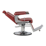 Gabbiano Visionerio+ υδραυλική καρέκλα barber – Κόκκινη, χρωμιωμένος σκελετός; πλάγια όψη, πλάτη σε ανάκλιση
