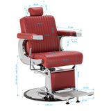 Gabbiano Visionerio+ υδραυλική καρέκλα barber – Κόκκινη, χρωμιωμένος σκελετός; σχέδιο διαστάσεων, ύψος καθίσματος 55–72 cm