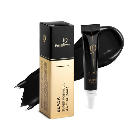 PhiBrows SUPER Black Microblading Pigment 5ml on a light background