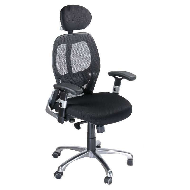 Beauty System CorpoComfort BX-4028A ergonomic black office chair with padded seat and adjustable armrests, shown from front view