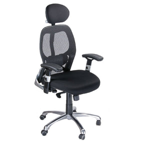 Beauty System CorpoComfort BX-4028A ergonomic black office chair with padded seat and adjustable armrests, shown from front view