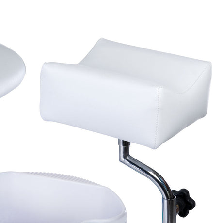 White Beauty System Pedicure Chair with built-in foot massager, featuring comfortable seating and modern design.