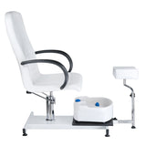 Beauty System BW-100 white pedicure chair with built-in foot massager, featuring plush upholstery and ergonomic design.