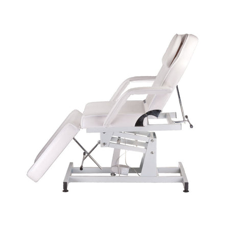 Electrical cosmetic chair BD-8251 by Beauty System, white leather upholstery, adjustable height and backrest for salon treatments.