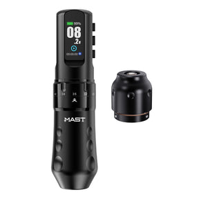 Black Mast Flip 4 Pro wireless tattoo machine with sleek design and adjustable needle mechanism for professional tattooing.