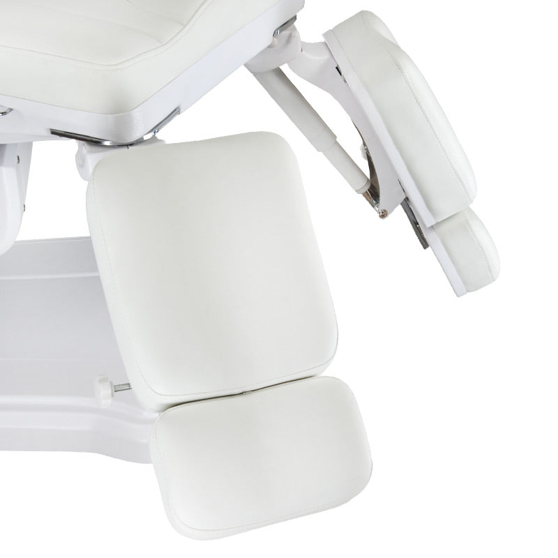 Electric beauty salon chair by Beauty System, model BR-6672A 208-103 in light grey with adjustable features and padded upholstery.