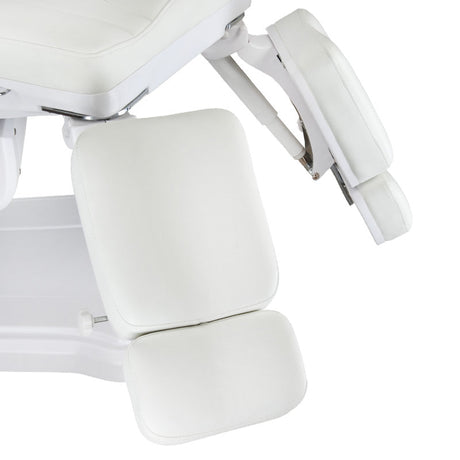 Electric beauty salon chair by Beauty System, model BR-6672A 208-103 in light grey with adjustable features and padded upholstery.