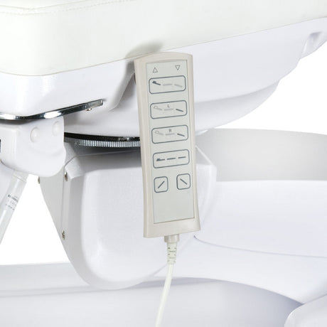 Electric beauty salon chair in light grey by Beauty System, featuring adjustable upholstery and modern design.