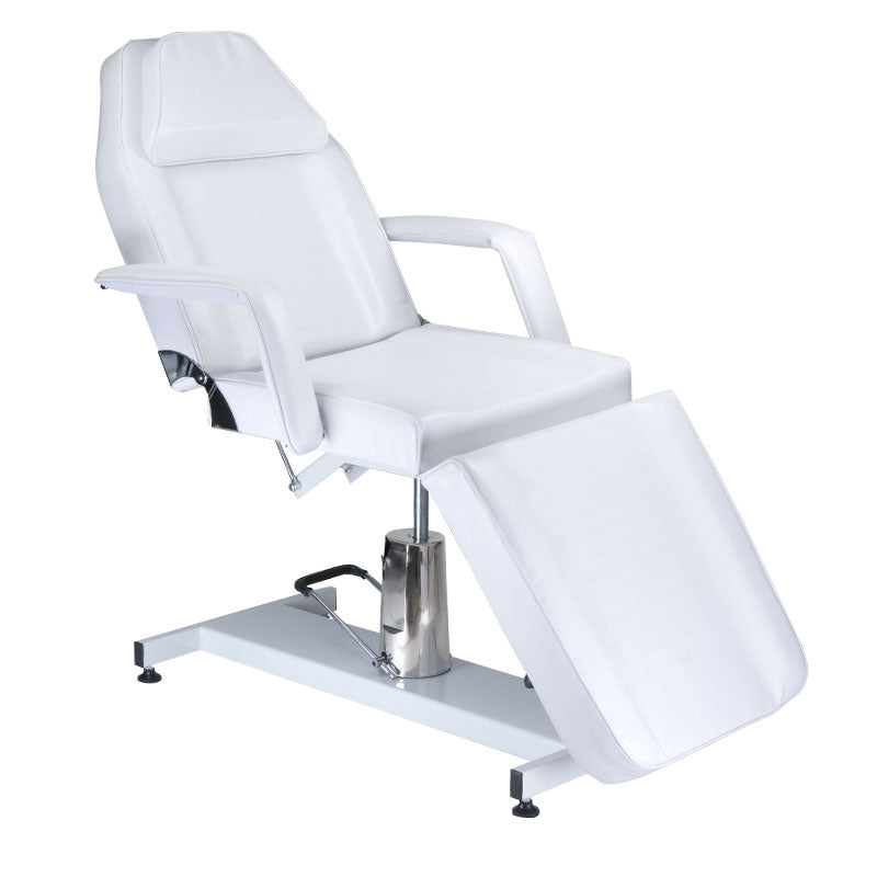 White hydraulic cosmetic chair BW-210 by Beauty System with adjustable height and cushioned seat for salon treatments.
