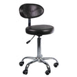 Black cosmetology stool with backrest, branded Beauty System BD-9934, featuring adjustable height and padded seat for salon use.