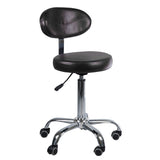 Black cosmetology stool with backrest, branded Beauty System BD-9934, featuring adjustable height and padded seat for salon use.