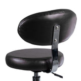 Black cosmetology stool with backrest, adjustable height, and cushioned seat by Beauty System for salon or spa use.
