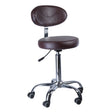 Brown cosmetic stool with backrest and adjustable height, designed for beauty salons by Beauty System.