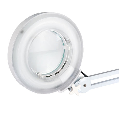 Magnifying lamp on stand with adjustable arm, BN-205 5dpi by Beauty System, featuring a circular magnifying glass for detailed viewing.