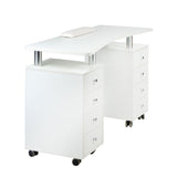 White manicure table BD-3425 by Beauty System with storage drawers and a smooth work surface for professional nail care.