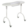 Foldable Beauty System manicure table with adjustable height and storage, shown with included carrying bag for easy transport.
