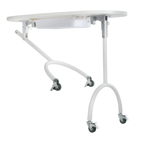 Foldable Beauty System manicure table with adjustable height and carrying bag, designed for professional nail care.