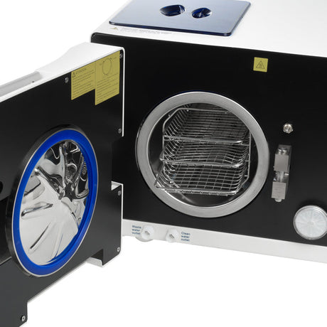 Medical autoclave Mona LCD 8L by Beauty System featuring a digital display, printer, and Class B sterilization capabilities.
