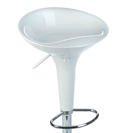White bar stool BX-1002 by Beauty System with a sleek modern design, featuring a cushioned seat and sturdy metal frame.
