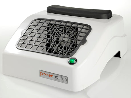 White Promed Dust Collector by Beauty System with compact design and adjustable venting for efficient dust collection.