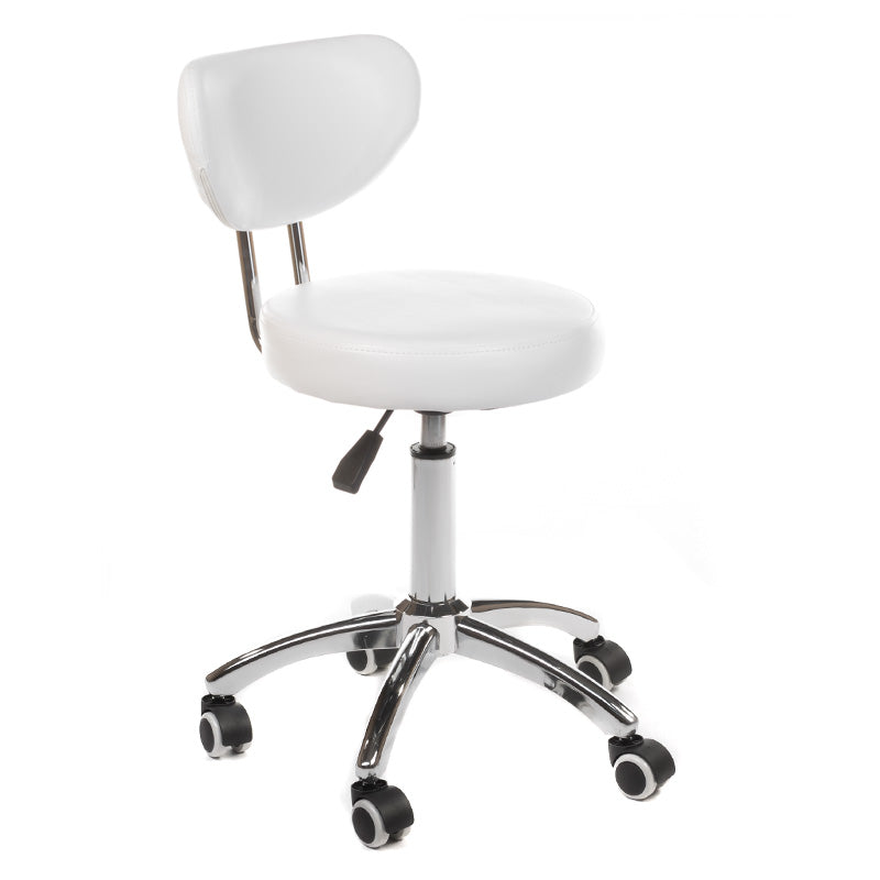 White cosmetic stool BT-229 by Beauty System with adjustable height and cushioned seat for professional beauty treatments.