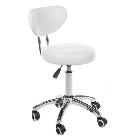 White cosmetic stool BT-229 by Beauty System with adjustable height and cushioned seat for professional beauty treatments.