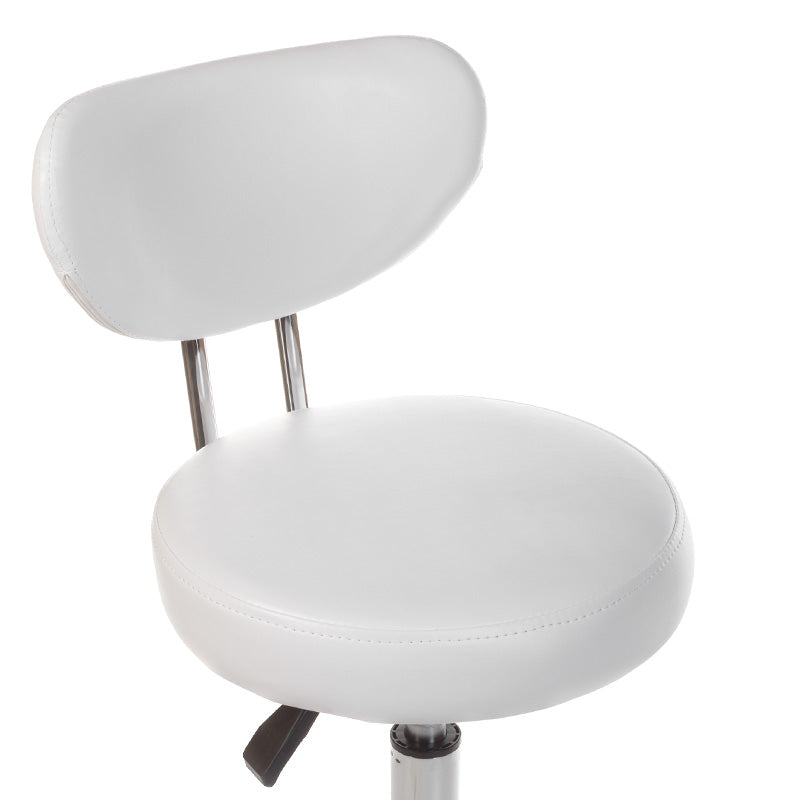 White cosmetic stool BT-229 by Beauty System with cushioned seat and adjustable height for beauty salons or skincare routines.