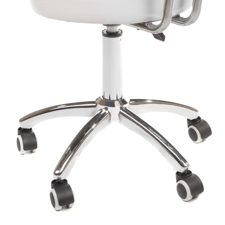 White cosmetic stool BT-229 by Beauty System with a cushioned seat and chrome base, designed for beauty salons and skincare treatments.