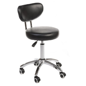 Black cosmetic stool with backrest, BT-229 model by Beauty System, featuring a cushioned seat and sturdy base for salon or spa use.
