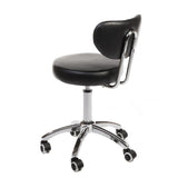 Black cosmetic stool with backrest, model BT-229 from Beauty System, featuring a padded seat and sturdy base for salon or beauty use.