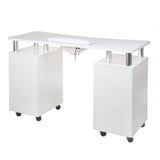 White manicure table with built-in dust extractor from Beauty System, featuring workspace and integrated ventilation for nail salon use.