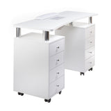 Beauty System Manicure table with dust extractor BD-3425+P in white, featuring workspace, drawers, and built-in dust removal system.