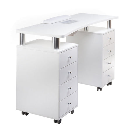 Beauty System Manicure table with dust extractor BD-3425+P in white, featuring workspace, drawers, and built-in dust removal system.