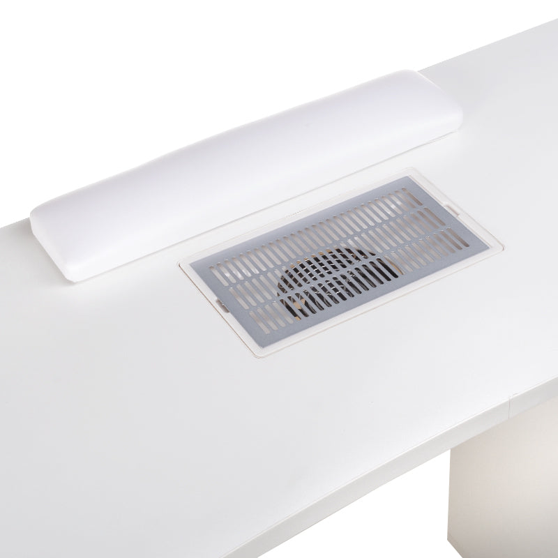Beauty System manicure table with built-in dust extractor in white, featuring a spacious work surface and ergonomic design.