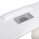 Beauty System manicure table with built-in dust extractor in white, featuring a spacious work surface and ergonomic design.