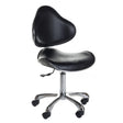 Black cosmetology stool with backrest and adjustable height, made by Beauty System, perfect for salons and beauty clinics.