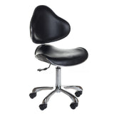 Black cosmetology stool with backrest and adjustable height, made by Beauty System, perfect for salons and beauty clinics.
