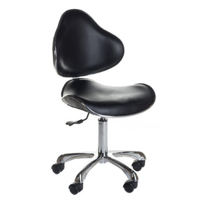 Black cosmetology stool with backrest and adjustable height, made by Beauty System, perfect for salons and beauty clinics.