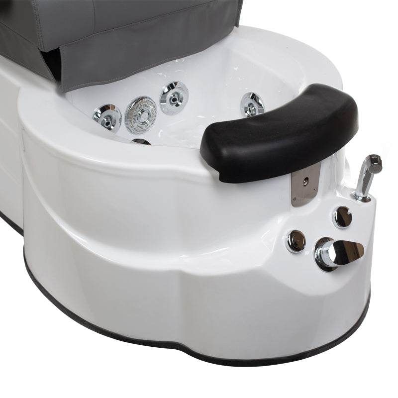 Gray pedicure armchair with massage features from Beauty System, model BR-3820D, showing cushioned seat and armrests.